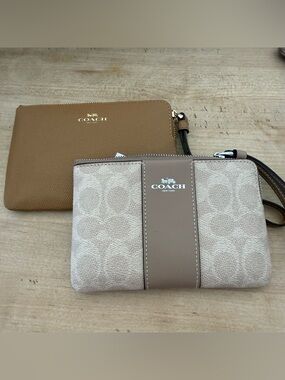 Coach Beige & Tan Signature Wristlet Set